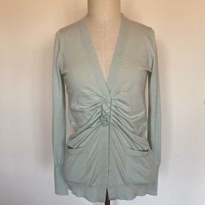 J. Crew ruffle strata merino wool cardigan sweater, mint green, S